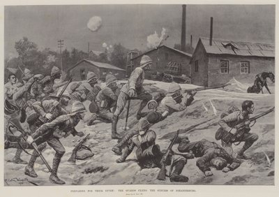 Préparation pour leur entrée, les gardes nettoyant les banlieues de Johannesburg - Richard Caton Woodville junior